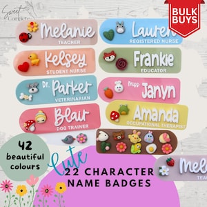 Cute Character Work Name Badge - Dog Name Badge - Flower Work Badge - Nurse Name Badge - Personalised Gift