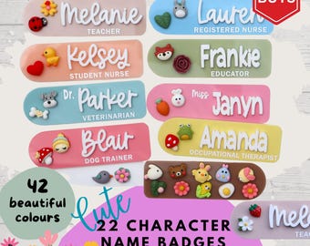 Personalised Cute Character Work Name Badge - Dog Name Badge - Flower Work Badge - Nurse Name Badge - Personalised Gift