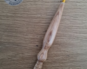 Wand Crochet Hook With Gold Clover insert Olive Wood