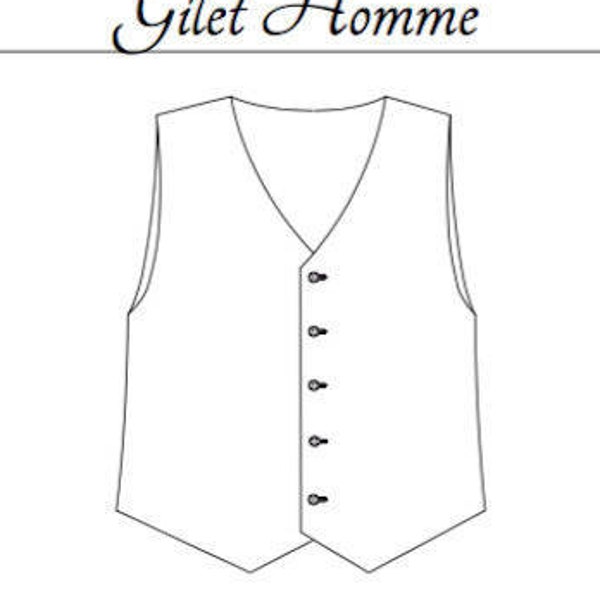 Patron de gilet pour homme du XS au XXXL, cortège, mariage, première communion et cérémonie