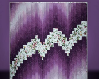 Bargello Wall Art Handmade Quilt for Sale  Modern Original Wall Art Purple thru Pink Ombre with Floral Accents 47x40 by Mary Brader #757