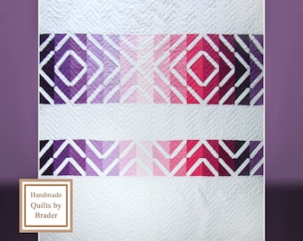 Handmade Quilt for Sale Wall Hanging Modern Minimalist Decor or Throw in Purple to Pink #753