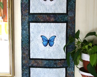 Butterfly Decor Wall Art Handmade Birthday Gift for Her Wall Decor QUILTED & EMBROIDERED 16x46 by Mary Brader #756