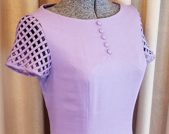 Vintage,1960s, R&K, Day Dress, Lavender, Rayon, Linen Weave, Short Sleeve, Shift, Dress
