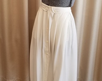 Vintage, 1970's, 1980's, Contempo, White, Rayon, Pleated, Mid-Calf, Skirt