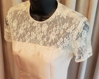 Vintage, 1960's, Harmay, Pink, Ivory, Lace, Short Sleeve, Formal, Special Occasion, Wedding, Dress