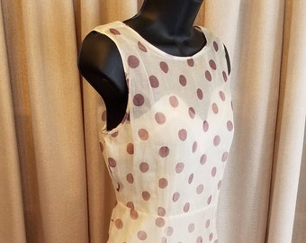 Vintage, 1930s, Dress, Gown, Bridesmaid, Prom,  Formal, Ivory, Purple, Polka Dot, Ruffled, Sleeveless, Wedding