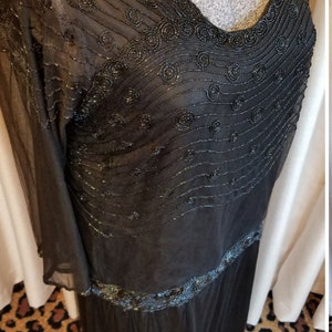 Vintage, 1900s, 1920s, Jet Black, Silk, Tulle, Beaded, Special Occasion, Party, Evening, Wedding, Dress, Bust 34