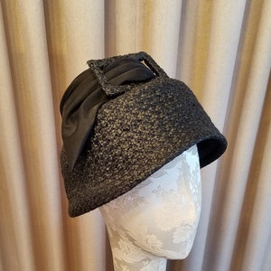 Vintage, 1960&#39;s, Mr. Phil New York, Black, Braided Raffia, Spring, Summer, Church, Oversized Cloche, Bucket, Helmet, Hat