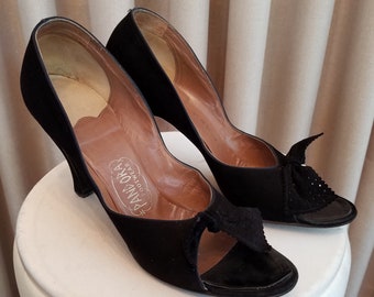 Vintage, 1950s, Pandora, Napier, Black, Suede, Peep Toe, Closed Heel, Dressy, Pumps, Heels