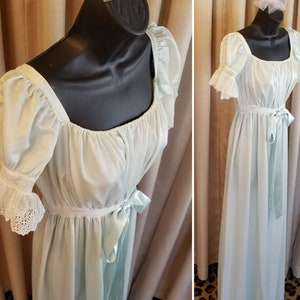 Vintage, 1940s, Sylvia Pedlar, Iris, Romantic, Feminine, Blue, Lace, Long, Nightgown