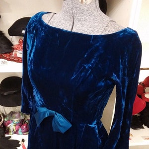 Vintage, 1950s, Suzy Perette, Blue, Crushed, Velvet, Special Occasion, Wedding, Party, Petite, Small, Dress
