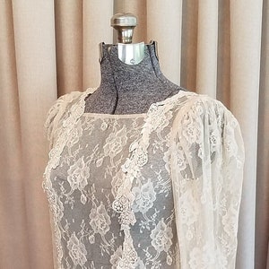 Vintage, 1980s, Gunne Sax Style, Ivory, Ecru, Lace, Romantic, Ruched, Wedding, Midi, T-Length, Dress