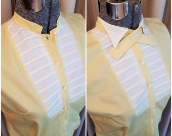 Vintage, 1950's, 50's, Novelty, Cotton, Yellow, White, Tuxedo, Sleeveless, Top, Blouse