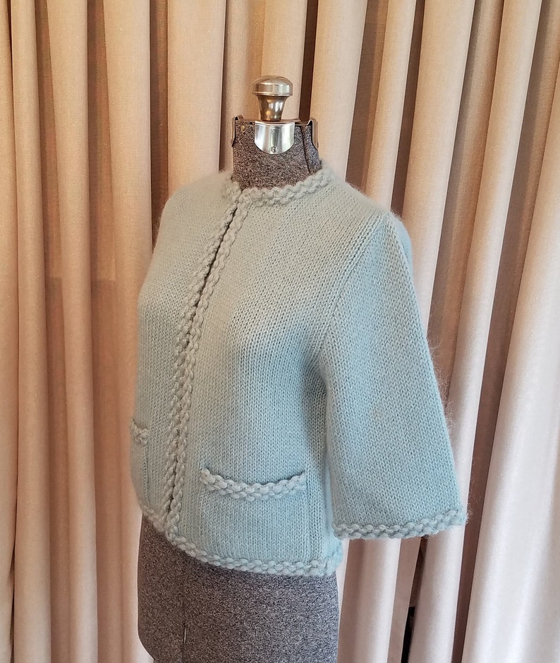 Vintage, 1950's, 1960's, Ethel of Beverly Hills, Excellent Condition, Blue, Mohair, Wool, 3/4 Sleeves, Sweater, Cardigan, Jumper, Jacket image 4