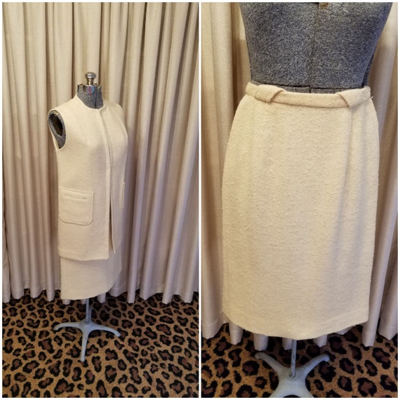 Vintage 1960s Suburbia Traje Marfil Lana Sin mangas | Etsy España