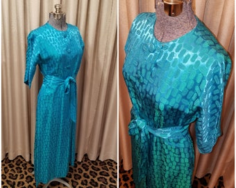 Vintage, 1950s, Peer, Turquoise, Green, Maxi, Hostess Gown, Dinner Dress,  Gown, Long, Dress