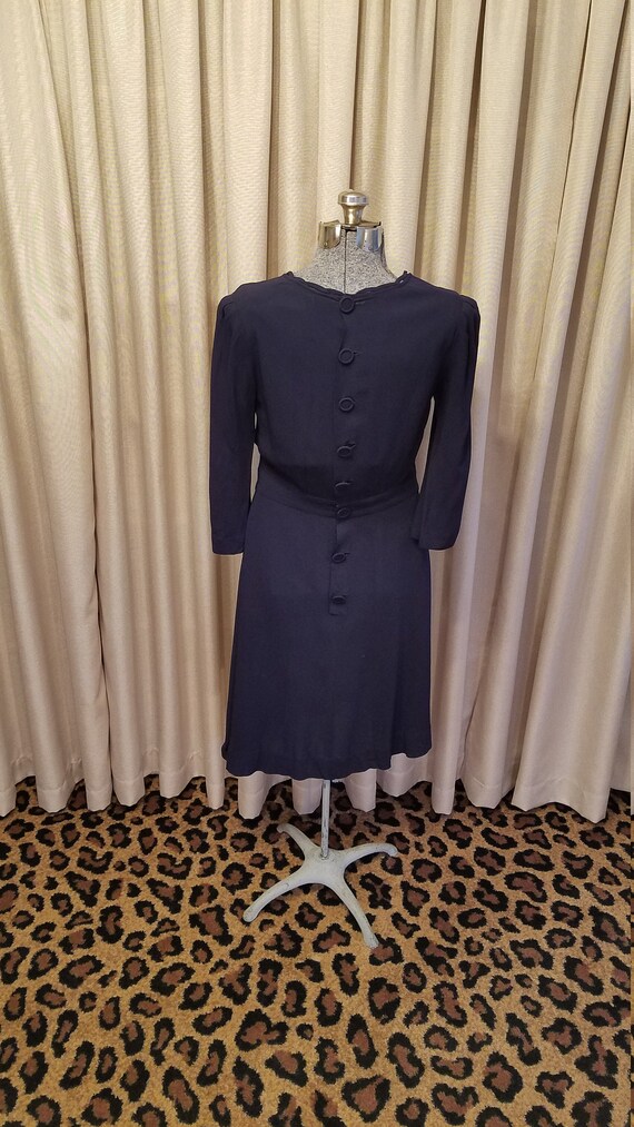 Vintage, 1940s, Navy, Blue, Rayon, Dress, Day Dre… - image 10