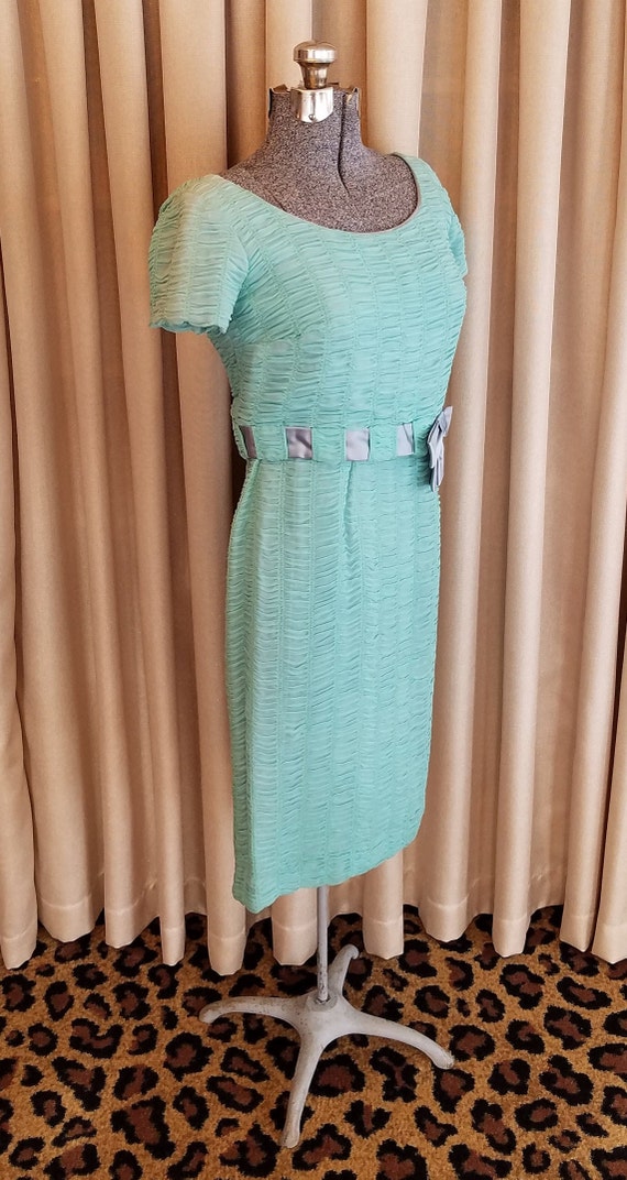 Vintage, 1950's, Du Barry, Aqua, Chiffon, Ruched,… - image 2