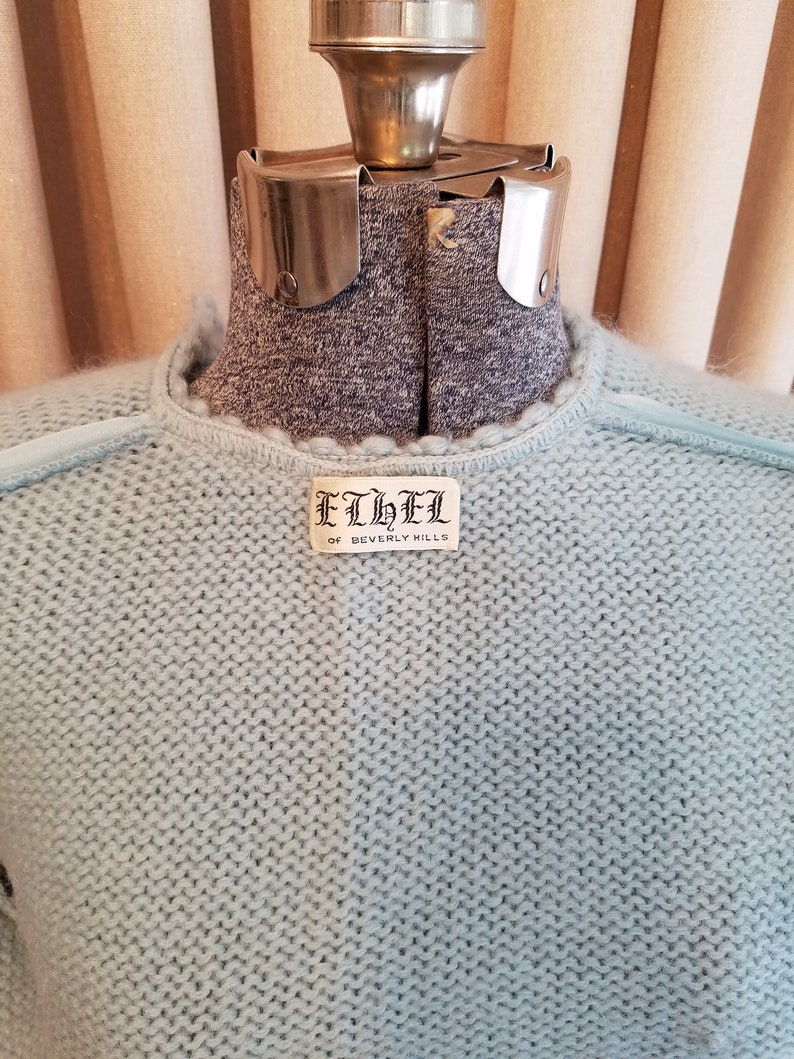 Vintage, 1950's, 1960's, Ethel of Beverly Hills, Excellent Condition, Blue, Mohair, Wool, 3/4 Sleeves, Sweater, Cardigan, Jumper, Jacket image 10