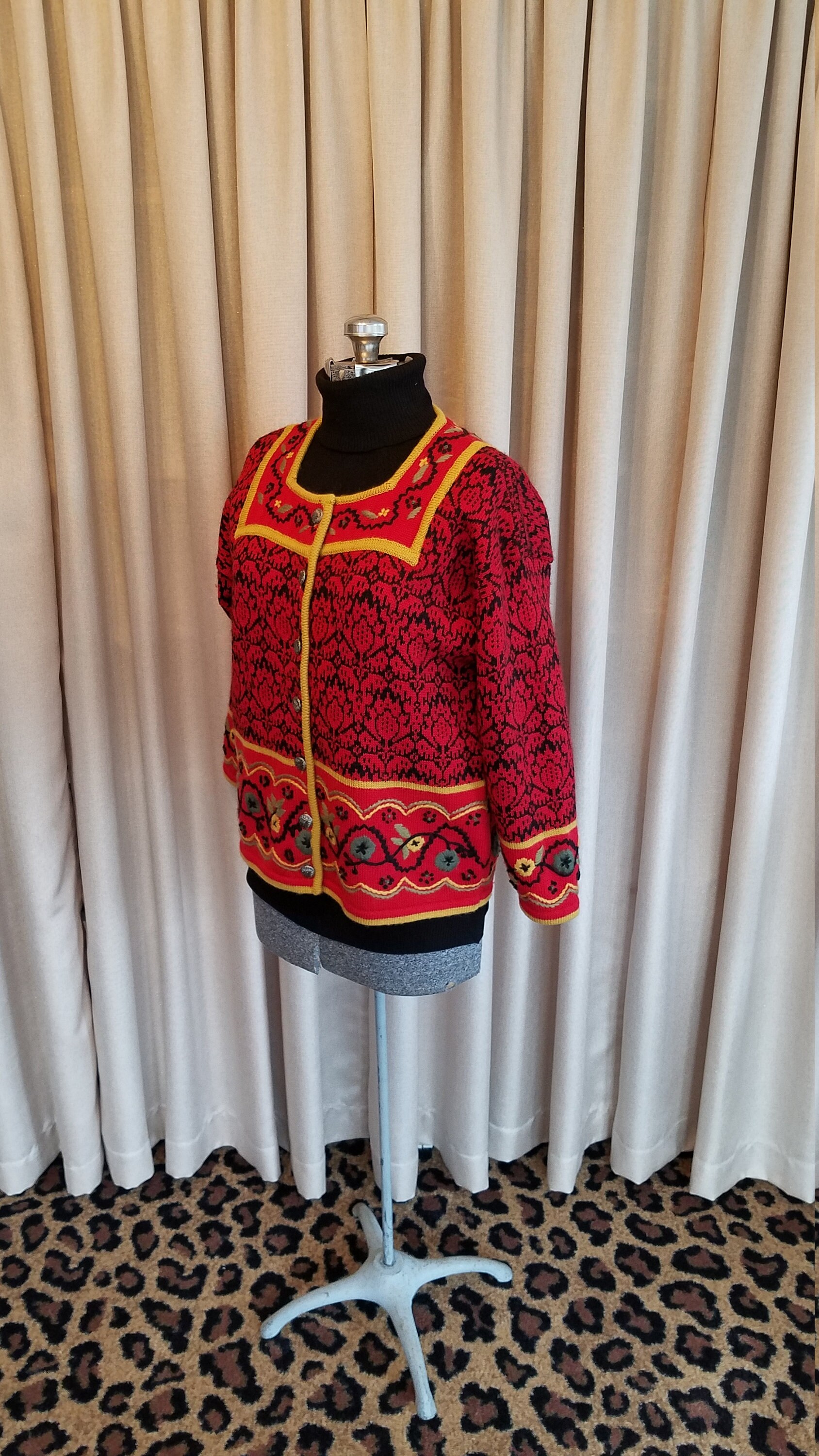 希少✨ VRIKKE 　ニットジャケット　IRENE HAUGLAND ZAHL Vrikke Norwegian Design Irene Haugland Zahl Sweater Red Wool