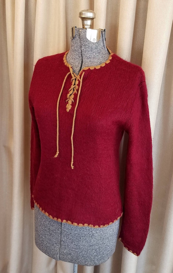 Vintage, 1970s, Garland, Burgundy, Camel, Mohair,… - image 1