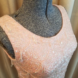 Vintage, 1950s, Made in Hong Kong, Pink, Wool, Beaded, Sequined, Sleeveless, Top, Blouse