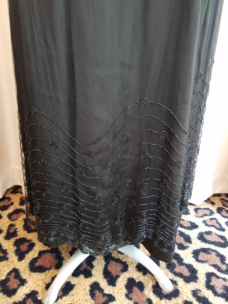 Vintage 1900s 1920s Jet Black Silk Tulle Beaded Special | Etsy