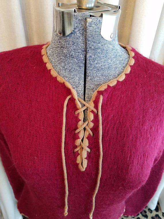 Vintage, 1970s, Garland, Burgundy, Camel, Mohair,… - image 4