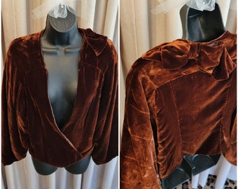 Vintage, 1920's, 1930's, Copper, Brown, Velvet, Wrap, Jacket, Cape, Coat