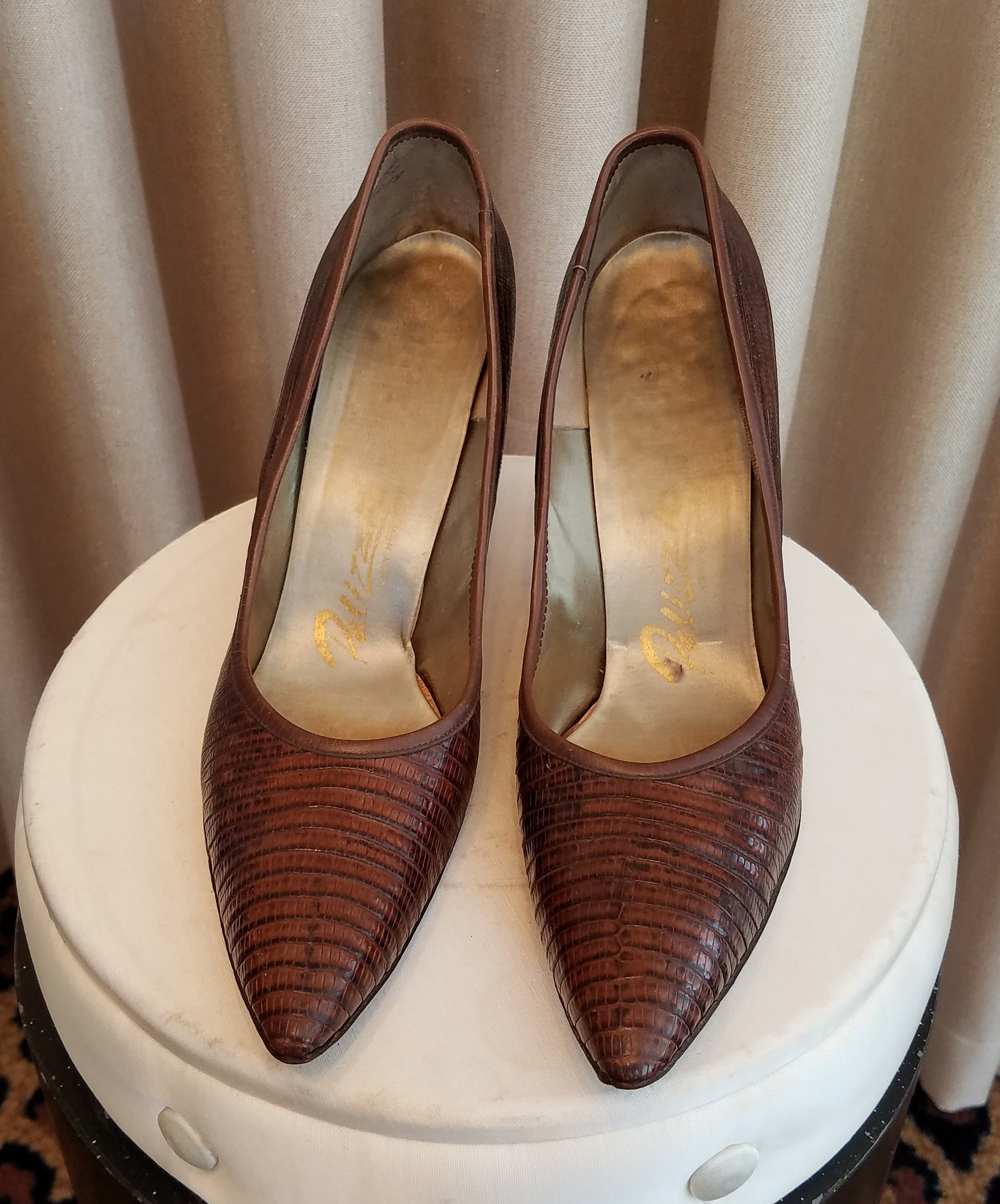 Vintage, 1950s, 1960s, Palizzio, Brown, Reptile, Lizard, Pointy Toe ...
