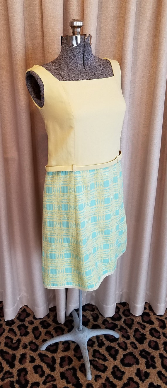 Vintage, 1960s, Short Sleeve, Aqua, Yellow, Plaid… - image 7