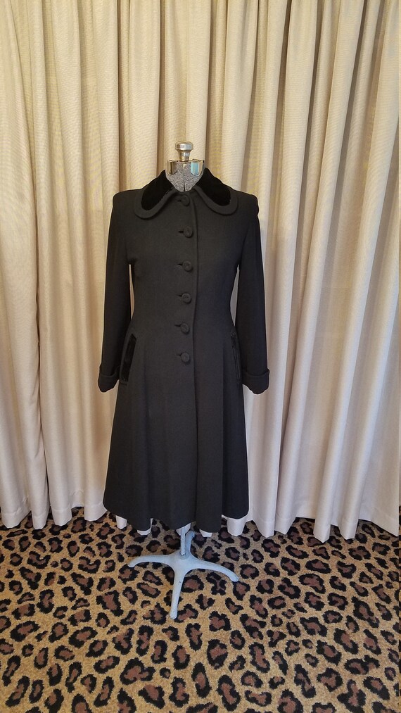 Vintage, 1940s, Princess, Tailored, Black Wool, V… - image 5