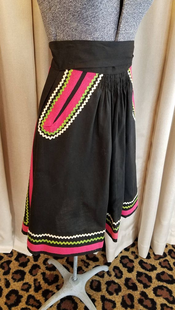 Vintage, 1950s, 1960s, Black, Cotton, Wrap Skirt,… - image 4