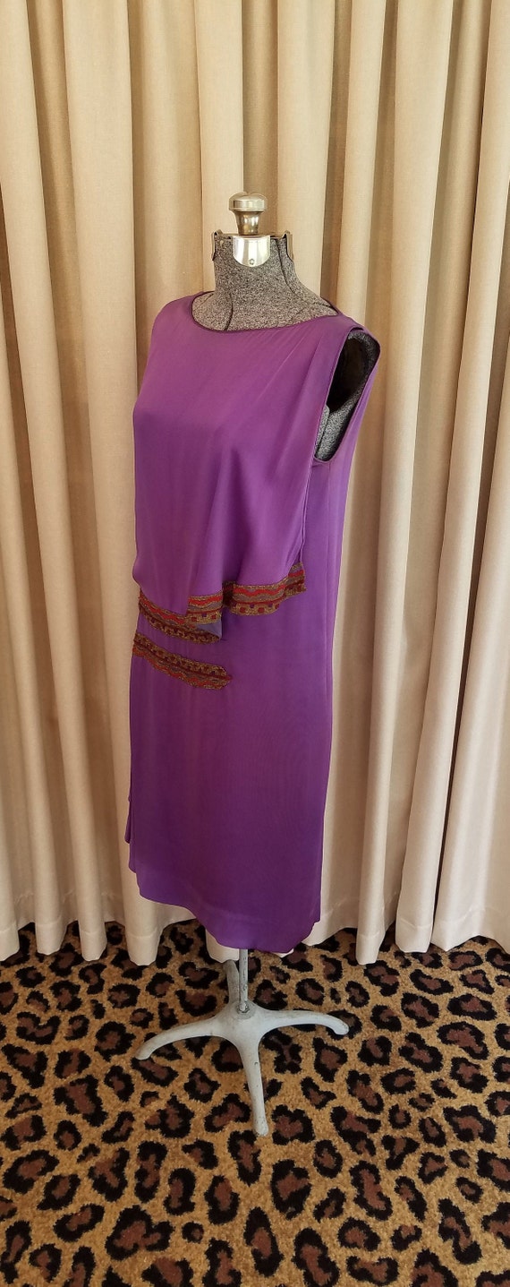 Vintage, 1920s, Silk, Purple, Sleeveless, Shift, … - image 4