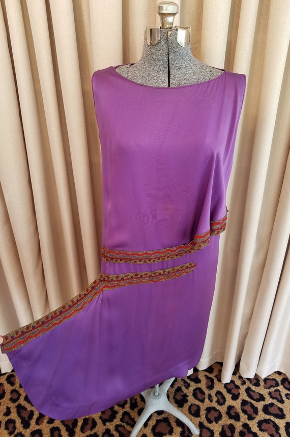 Vintage, 1920s, Silk, Purple, Sleeveless, Shift, … - image 2