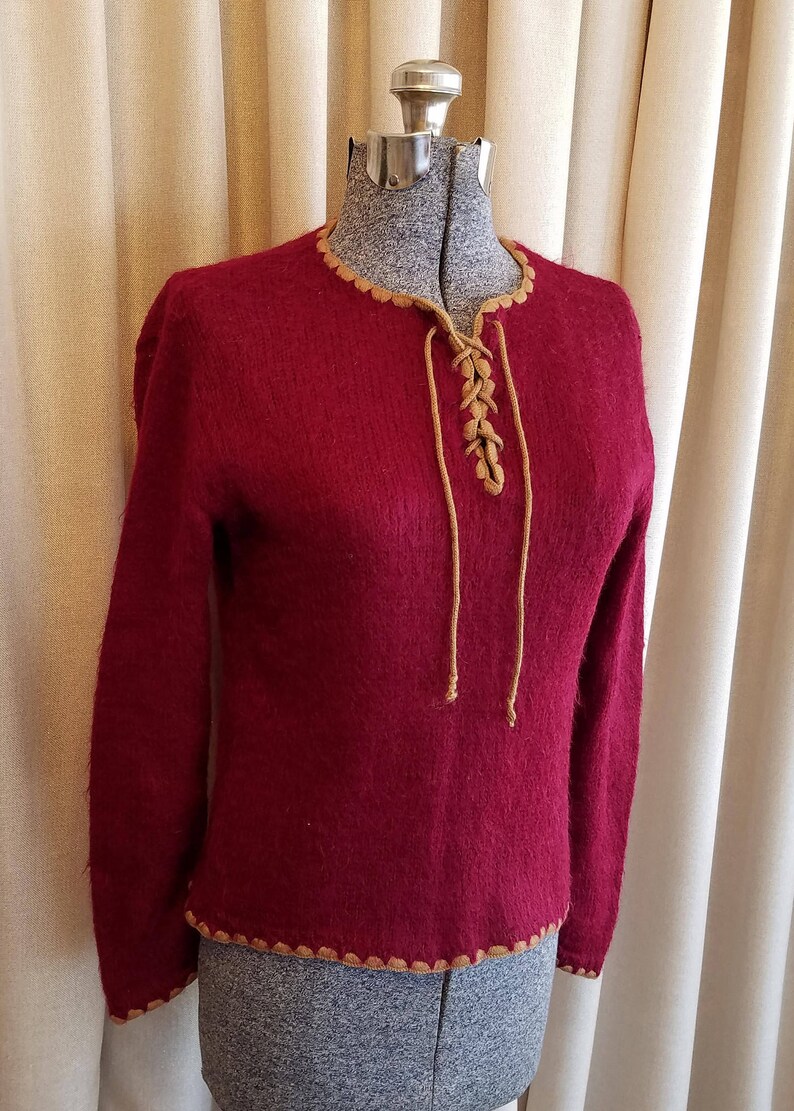 Vintage, 1970s, Garland, Burgundy, Camel, Mohair, Wool, Sweater, Pullover, Jumper image 6