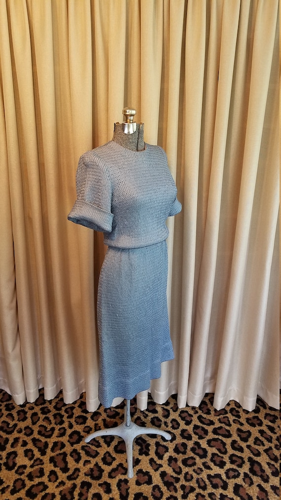 Vintage, 1940's, 1950's, Silk, Blue, Braided, Rib