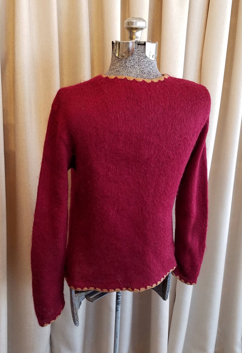 Vintage, 1970s, Garland, Burgundy, Camel, Mohair, Wool, Sweater, Pullover, Jumper image 8