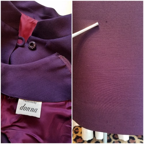 1960's, Fashions by Donna, Grape, Purple, Wool Blend Suiting, Rhinestones, shops Sleeveless, Dressy, Formal, Dress, 3/4 Sleeve, Jacket, Suit