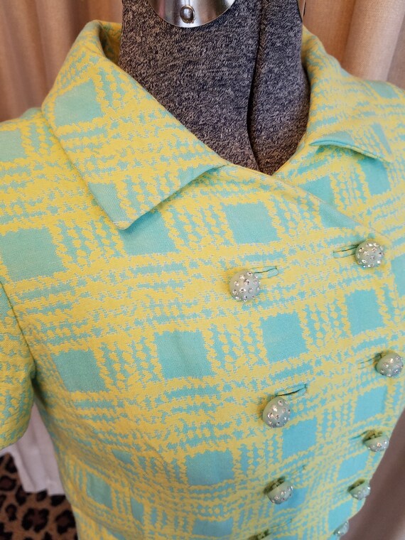 Vintage, 1960s, Short Sleeve, Aqua, Yellow, Plaid… - image 4