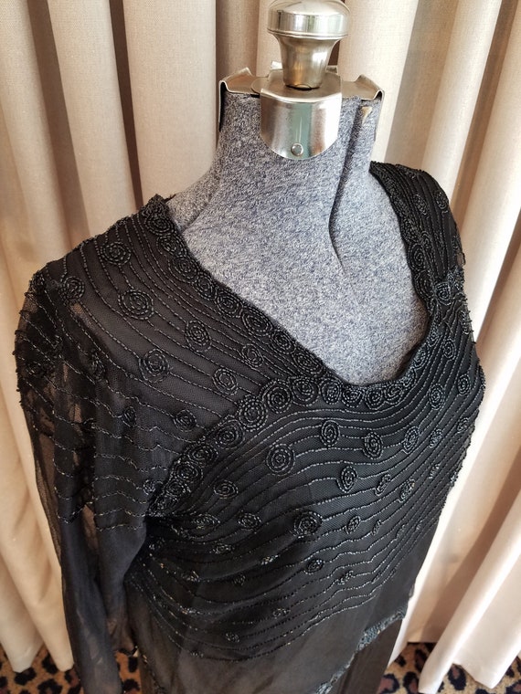 Vintage, 1900s, 1920s, Jet Black, Silk, Tulle, Be… - image 3