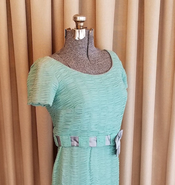 Vintage, 1950's, Du Barry, Aqua, Chiffon, Ruched,… - image 1