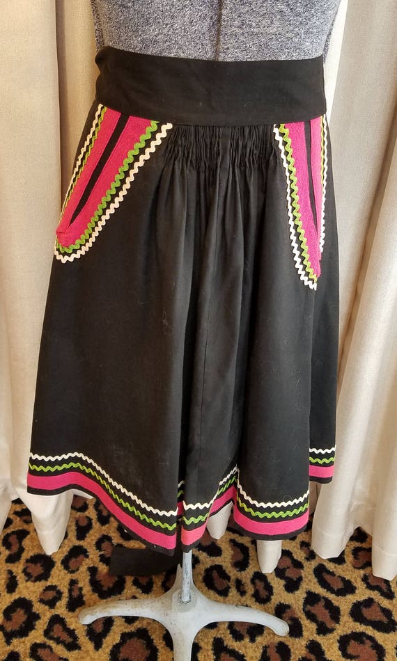 Vintage, 1950s, 1960s, Black, Cotton, Wrap Skirt,… - image 6