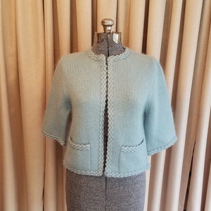 Vintage, 1950's, 1960's, Ethel of Beverly Hills, Excellent Condition, Blue, Mohair, Wool, 3/4 Sleeves, Sweater, Cardigan, Jumper, Jacket image 6