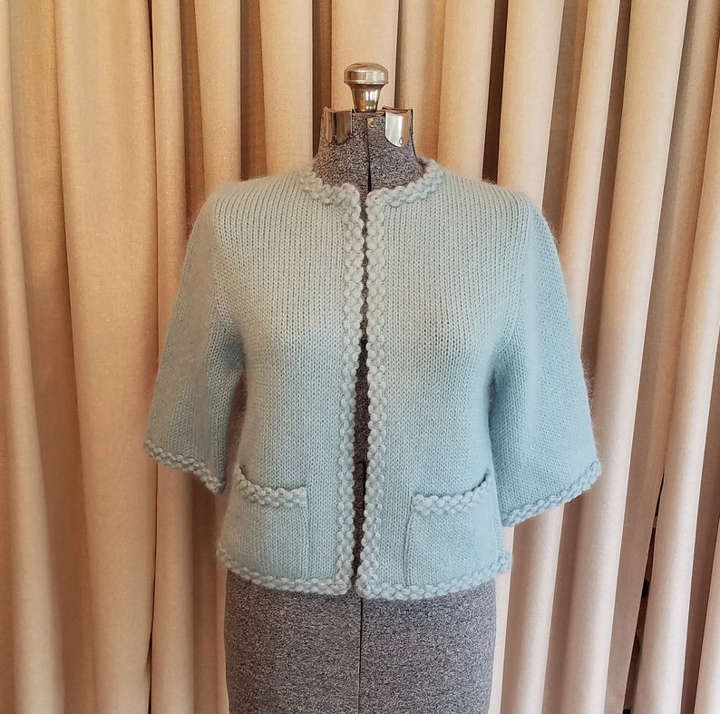 Vintage, 1950's, 1960's, Ethel of Beverly Hills, Excellent Condition, Blue, Mohair, Wool, 3/4 Sleeves, Sweater, Cardigan, Jumper, Jacket image 6