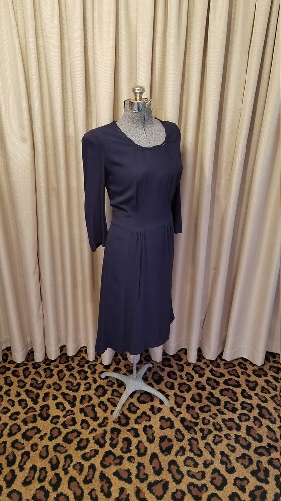 Vintage, 1940s, Navy, Blue, Rayon, Dress, Day Dre… - image 7