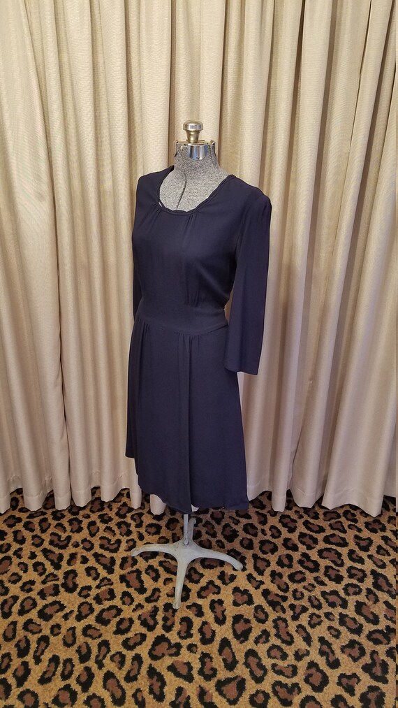 Vintage, 1940s, Navy, Blue, Rayon, Dress, Day Dre… - image 3