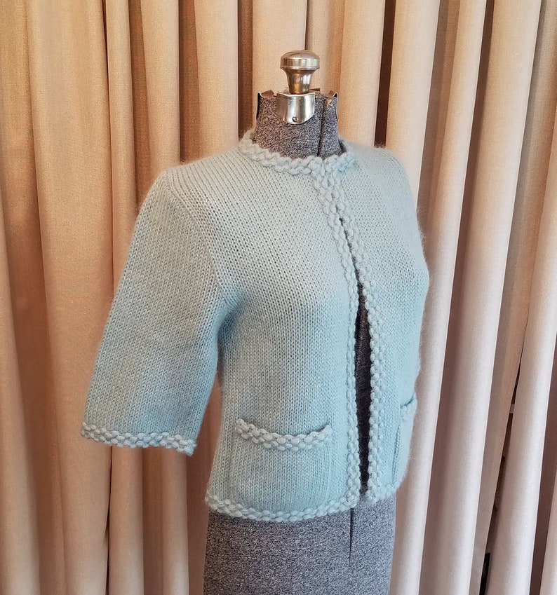 Vintage, 1950's, 1960's, Ethel of Beverly Hills, Excellent Condition, Blue, Mohair, Wool, 3/4 Sleeves, Sweater, Cardigan, Jumper, Jacket image 1