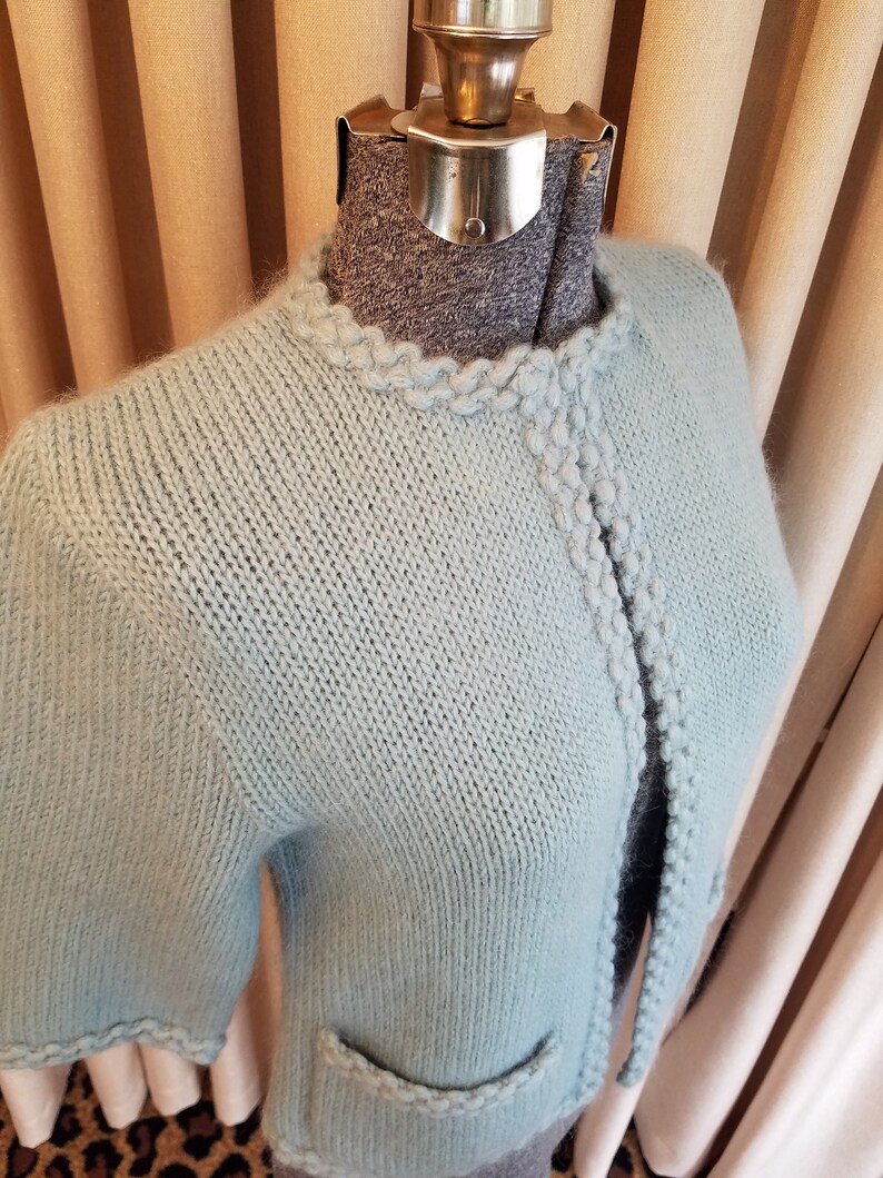 Vintage, 1950's, 1960's, Ethel of Beverly Hills, Excellent Condition, Blue, Mohair, Wool, 3/4 Sleeves, Sweater, Cardigan, Jumper, Jacket image 2